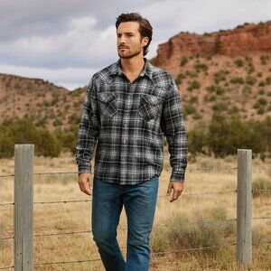 Work n' Sport Multi Gray Pearl Snap 4XLT‎ Flannel Work Chore Barn Fishing *READ